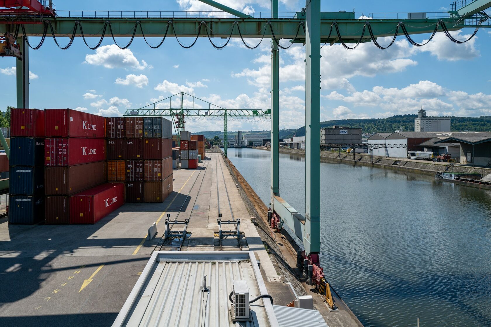 Cargo containers and equipment at a working dock
