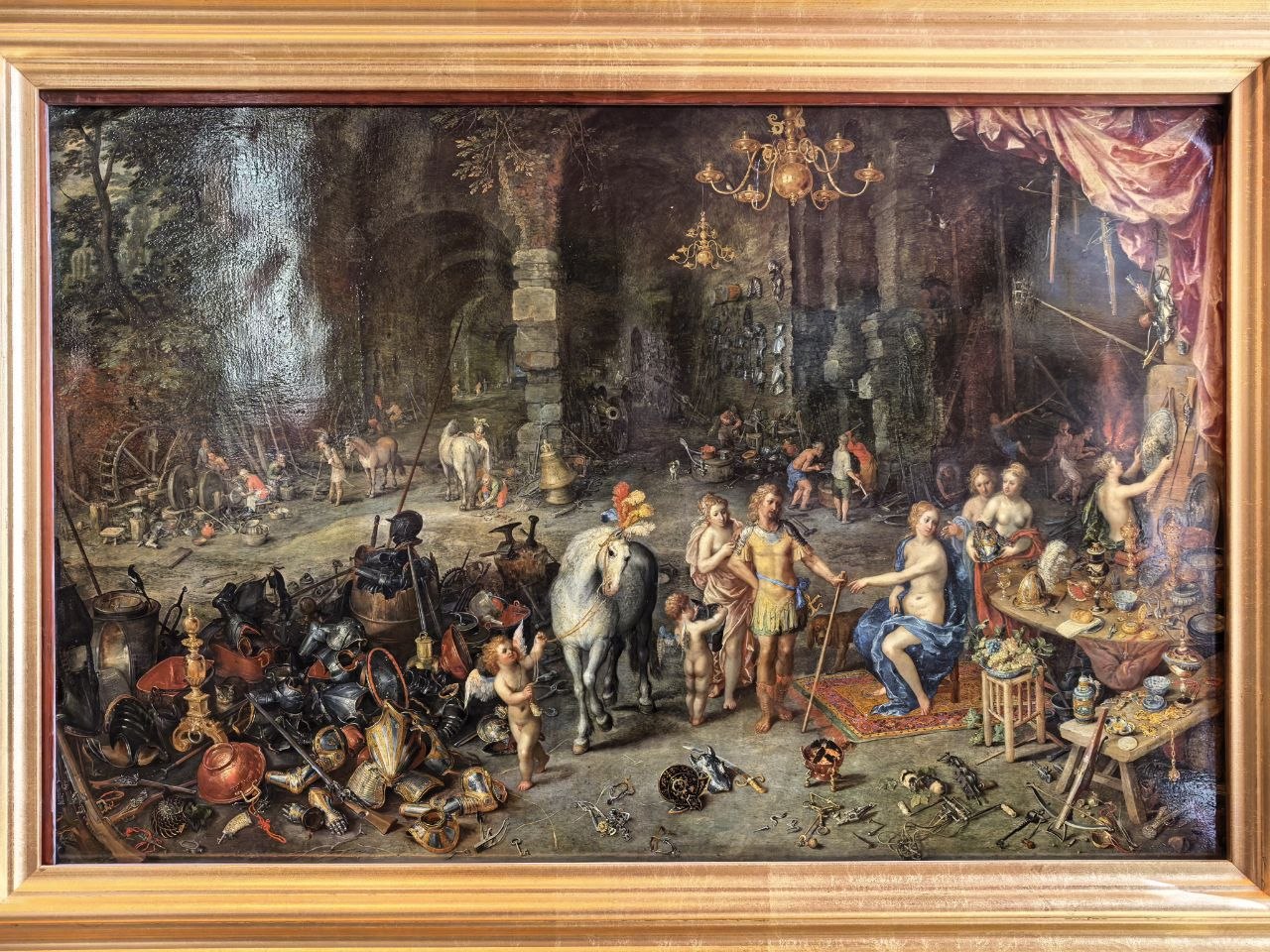 Ян Брейгель Старший, Бархатный (1568–1625). «Венера подготавливает Марса к войне». 1608. Медь, масло. Поступление 1945; ранее замок Вустерхаузен