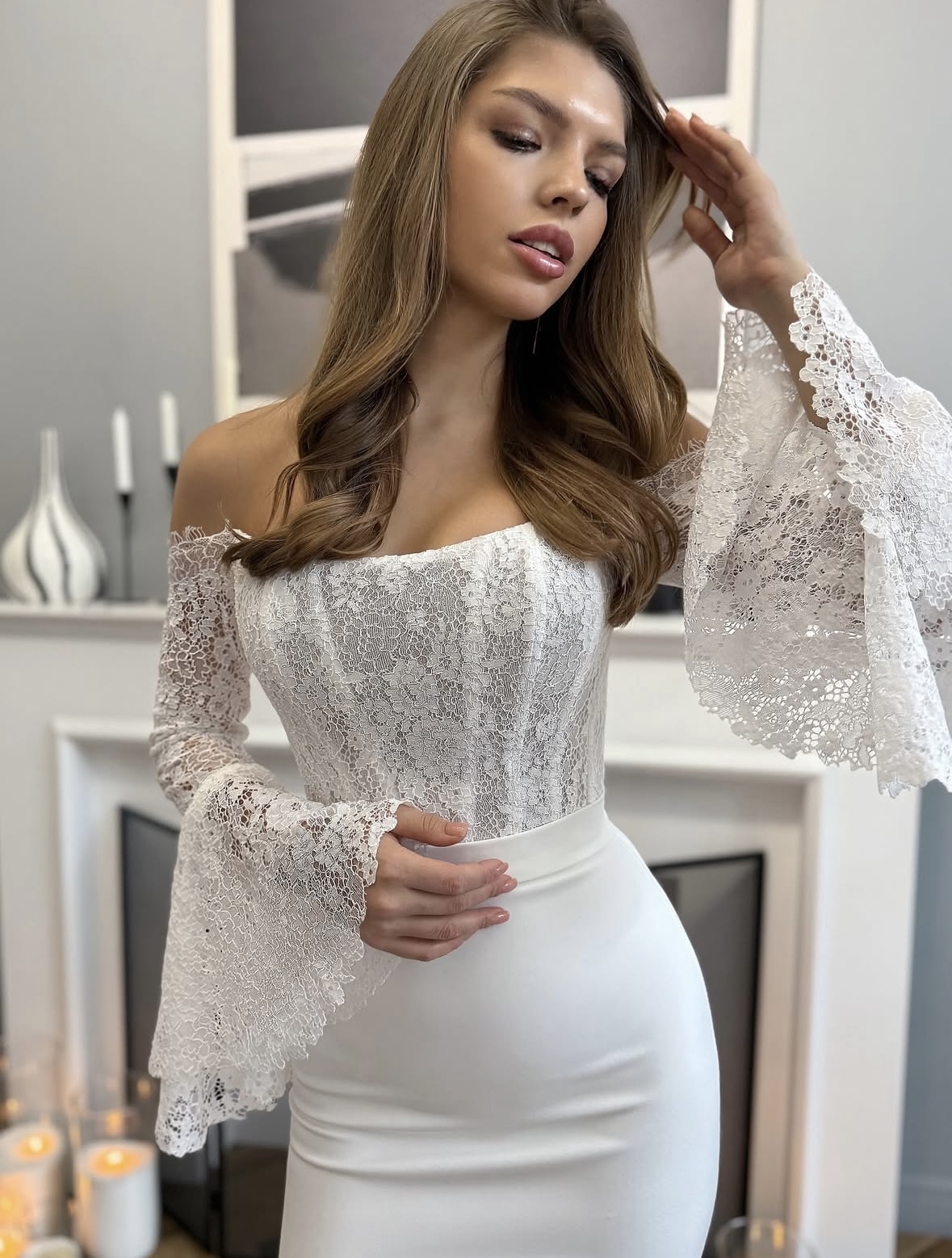 платье свадебное рыбка с кружевным корсетом