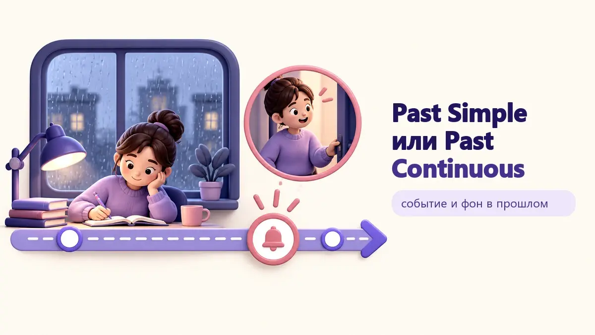 Обложка статьи «Past Simple или Past Continuous»: тематическая учебная композиция LaRou