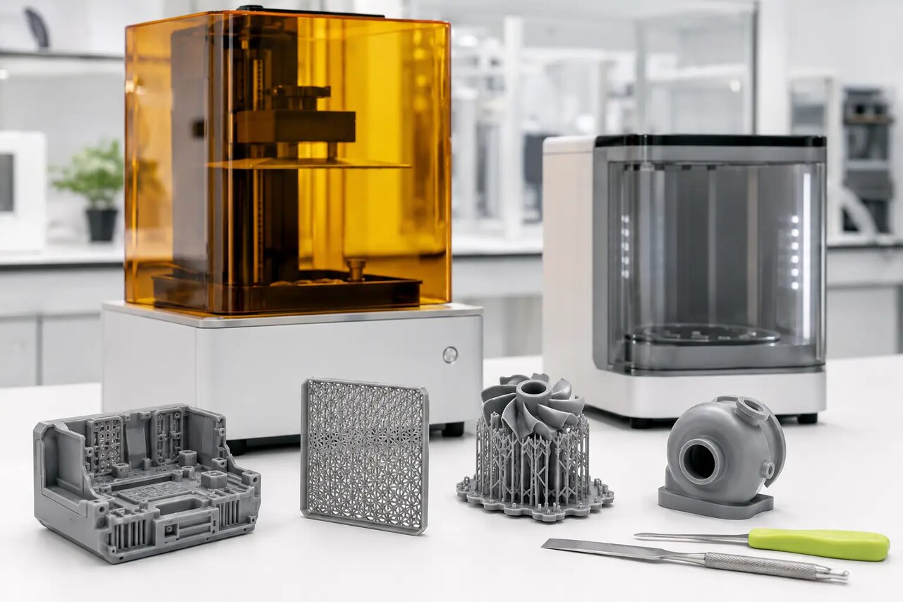 Фотополимерный 3D-принтер и набор точных серых деталей с мелкой геометрией