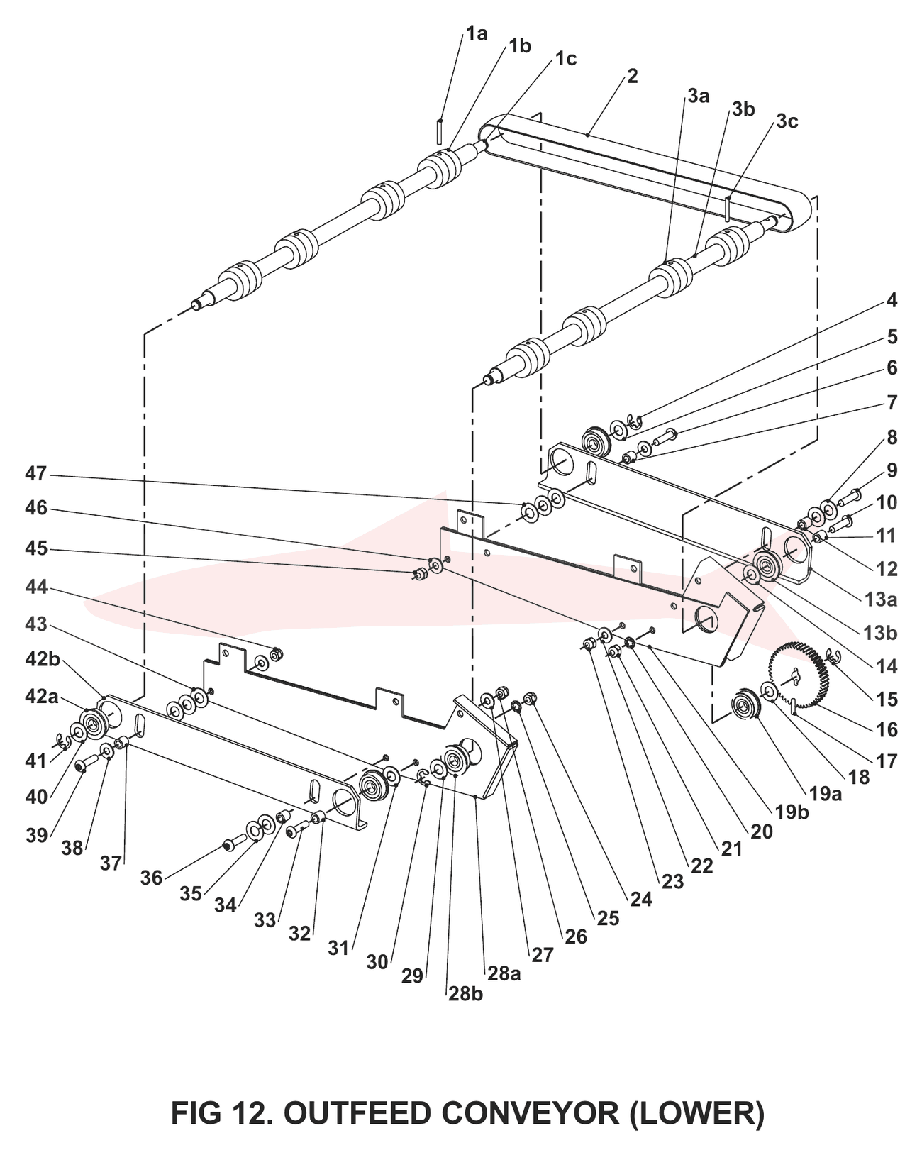 Morgana TrimMaster Pro Fig 12 Outfeed Conveyor Lower Assy — схема деталей