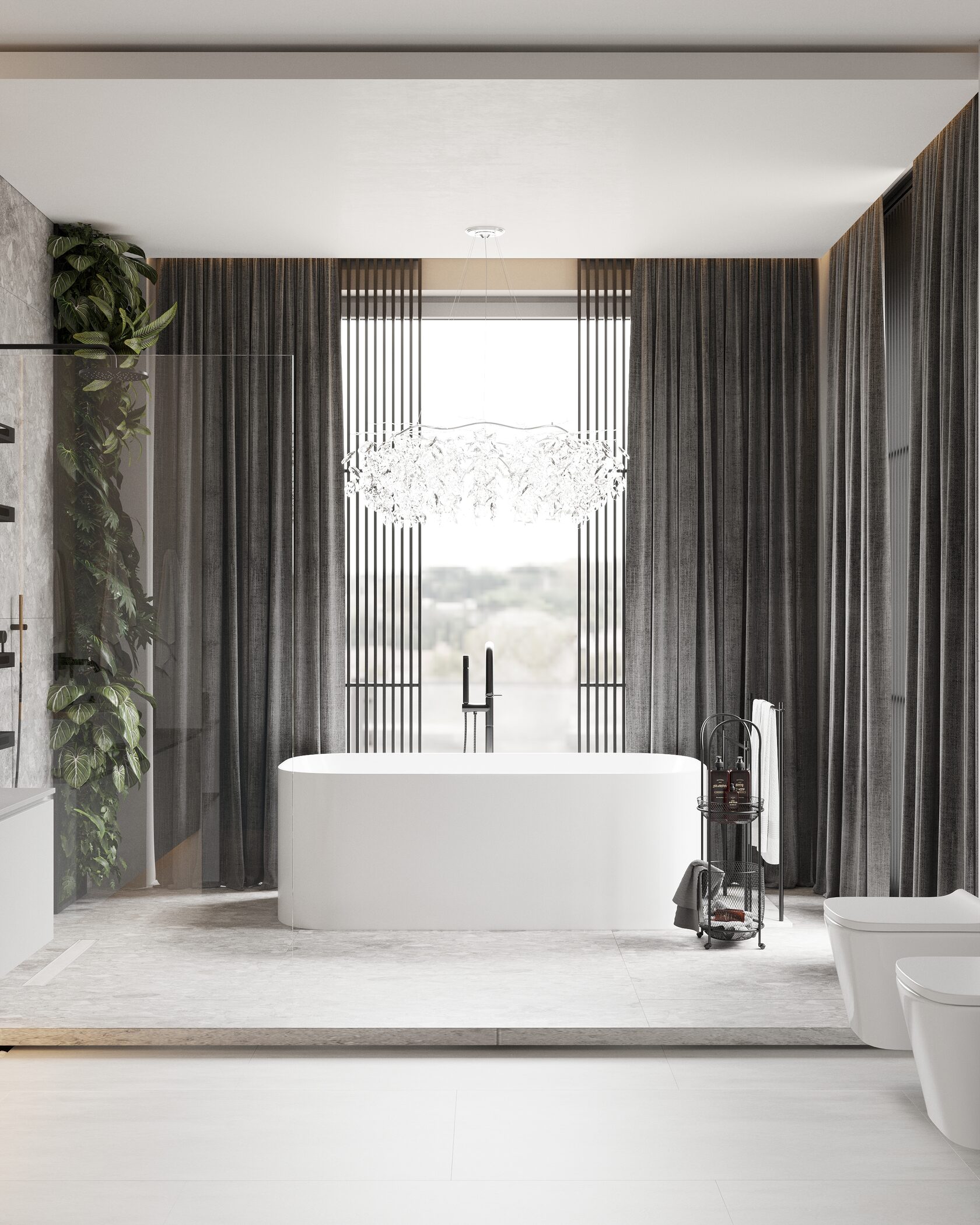 стоящая ванна в интерьере