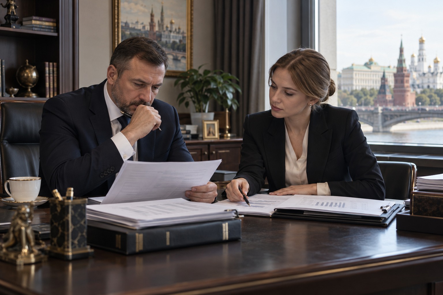 Владелец бизнеса обсуждает финансовые документы с коллегой