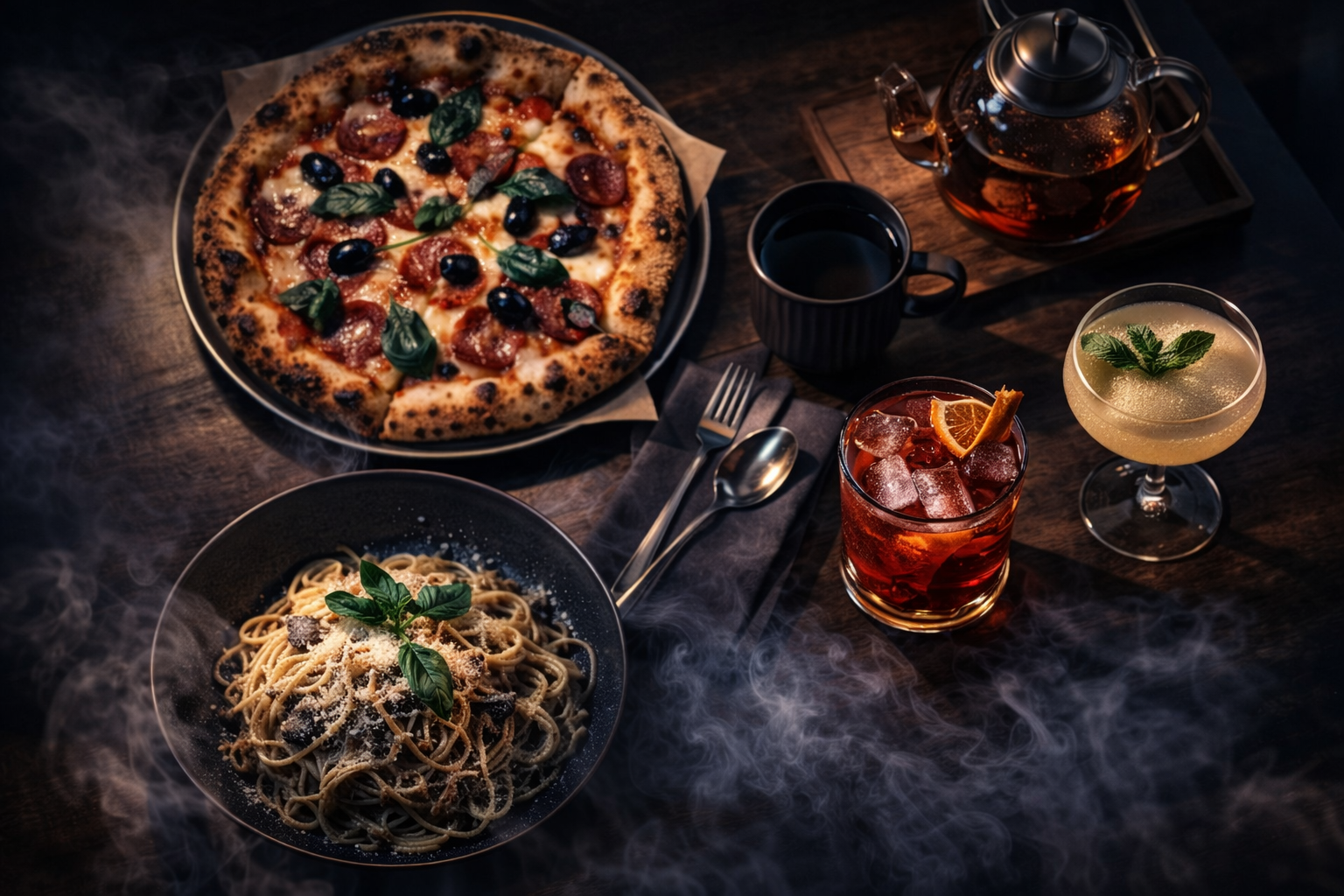 Еда и коктейли в Major Lounge