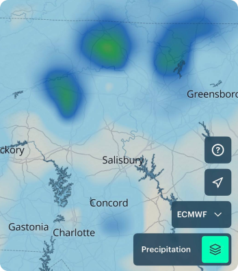 Thunderstorms selected in the Windy.app map menu
