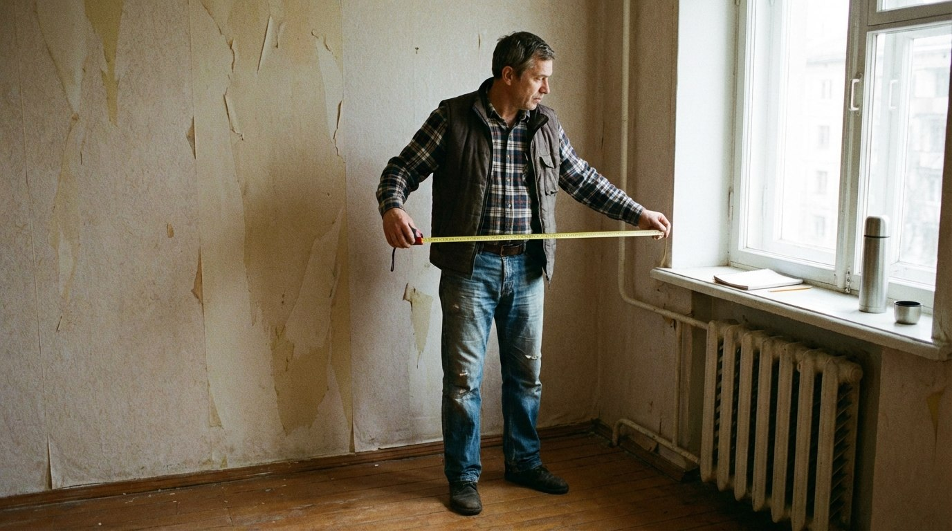 Замер комнаты рулеткой перед началом ремонта квартиры — первый шаг планирования