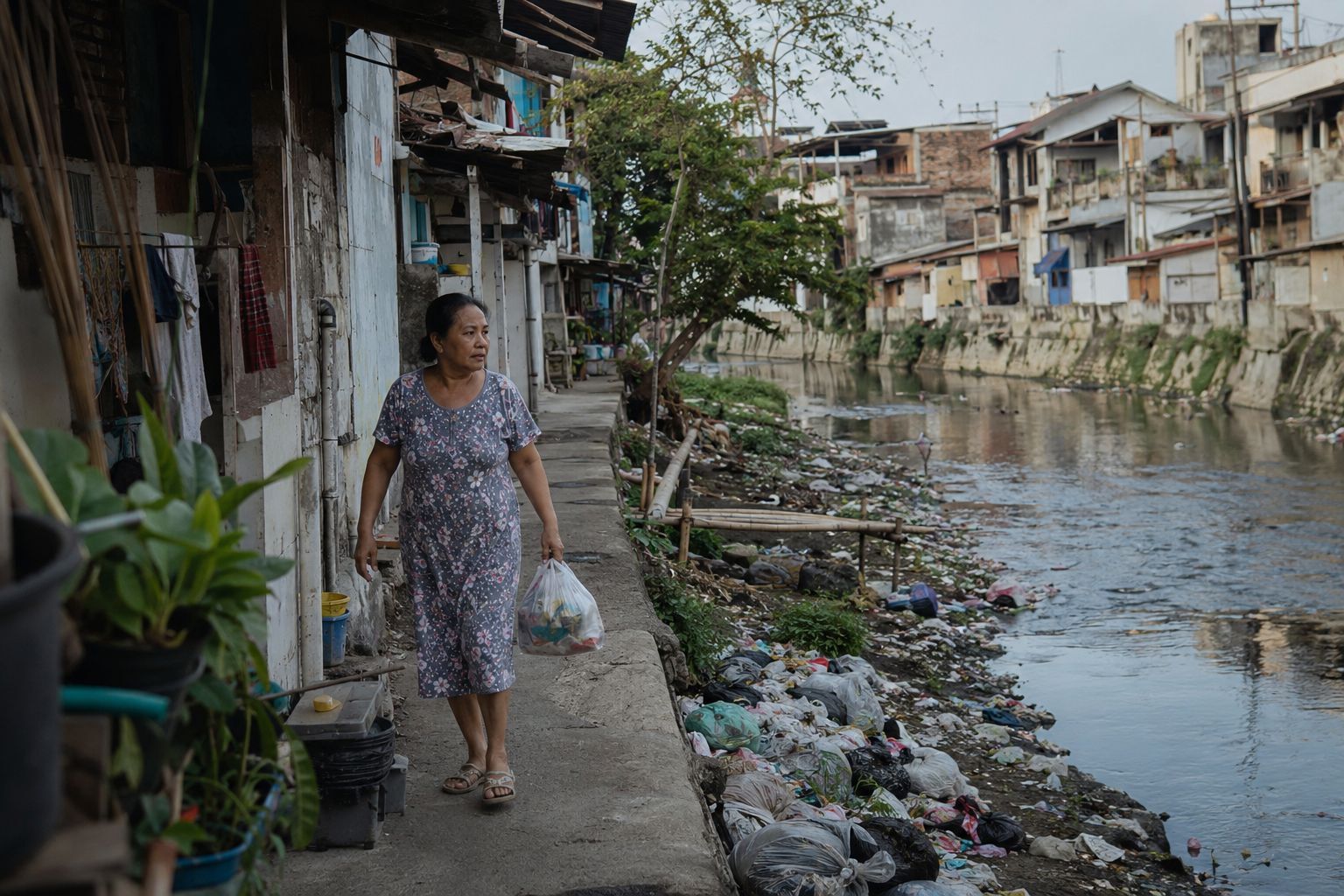 Permukiman tepi sungai tanpa fasilitas pengumpulan sampah