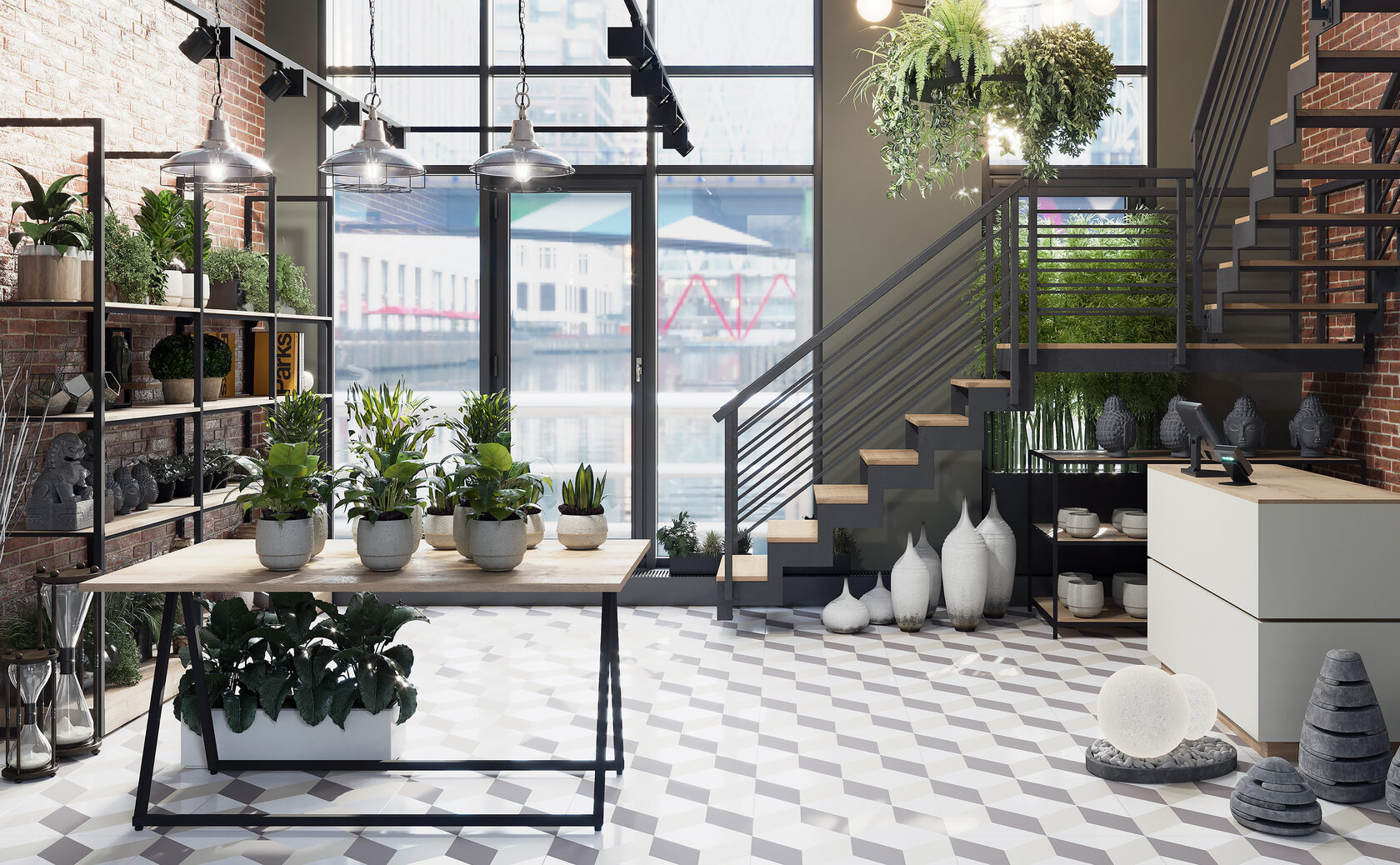 Металлические стеллажи для цветочного магазина в стиле лофт