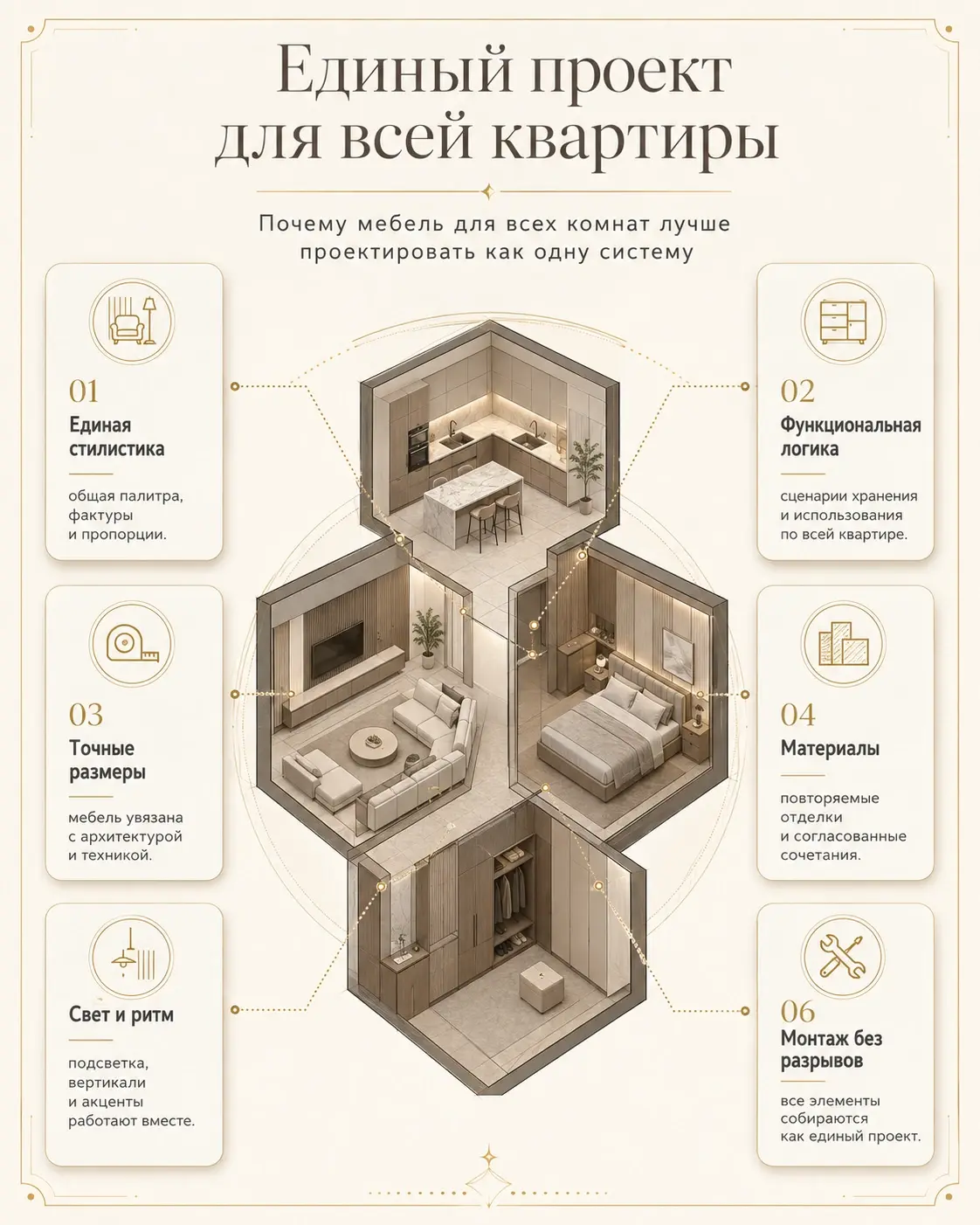Единый проект для всей квартиры Инфографика: единый мебельный проект для всей квартиры