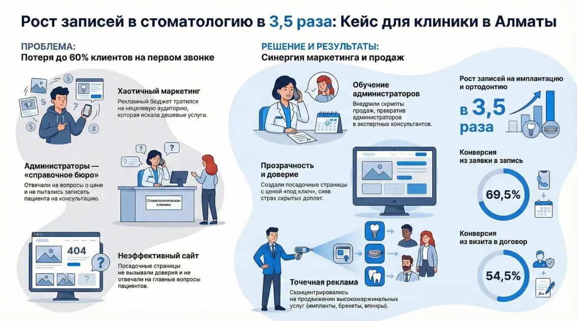 Инфографика: Рост записей в стоматологию в 3,5 раза - Кейс для стоматологической клиники в Алматы