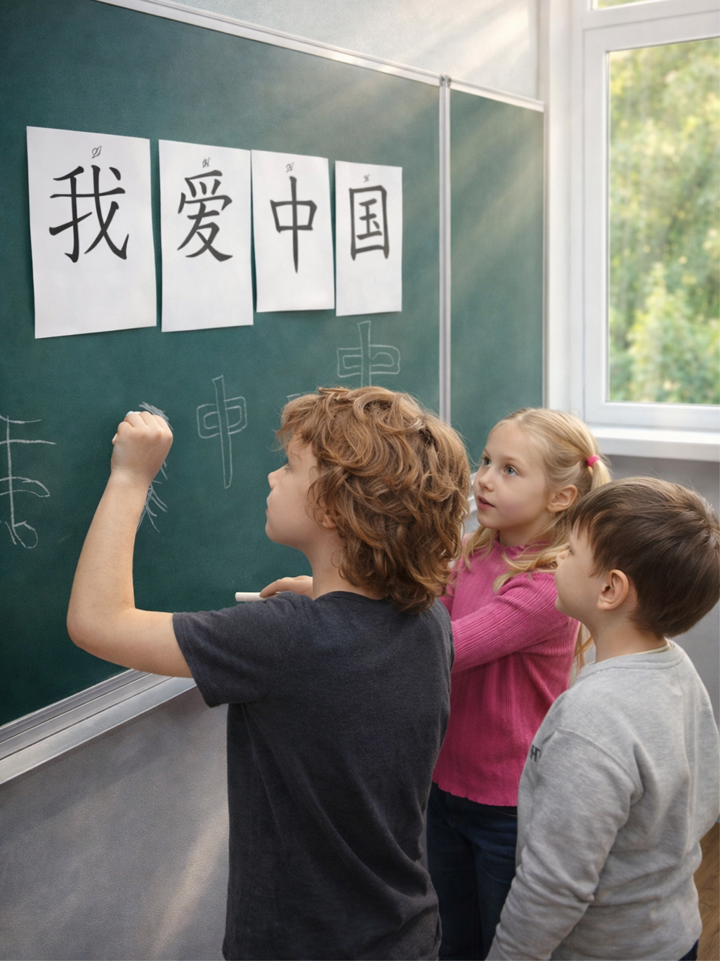 Дети изучают китайский в классе