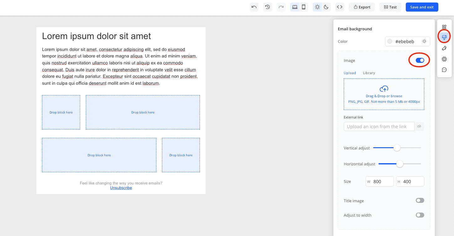 Setting up picture for email's background