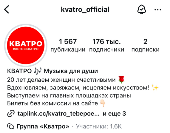 Социальные сети группы Кватро