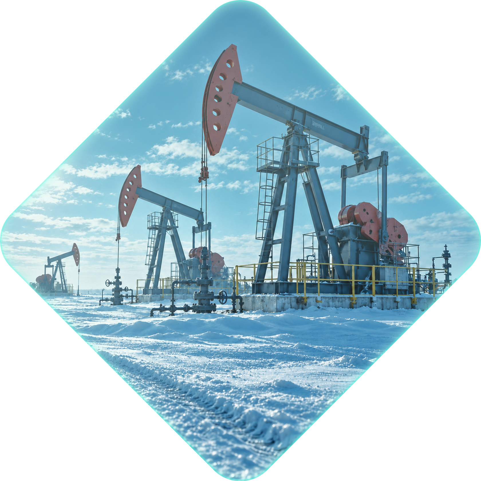 Нефтегазовое предприятие: завод с нефтехимическими установками, трубопроводами и резервуарами для хранения нефти и газа.