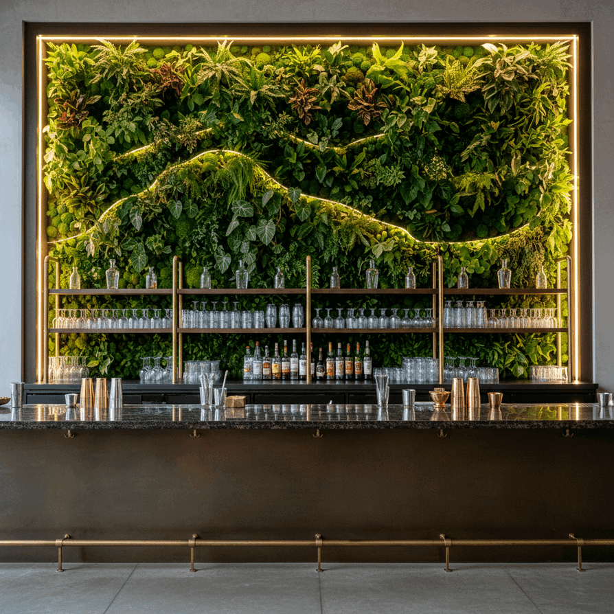 Фитостена в интерьере ресторана как акцентное вертикальное озеленение