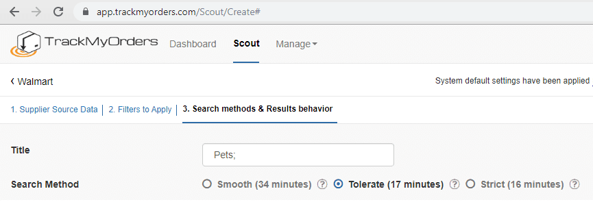Scout Job by Walmart Pets products database settings 