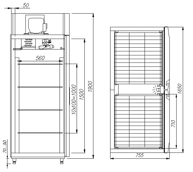 Шкаф Polus / Полюс С МЕТАЛЛИЧЕСКИМИ ДВЕРЬМИ R1400 Сarboma INOX чертёж