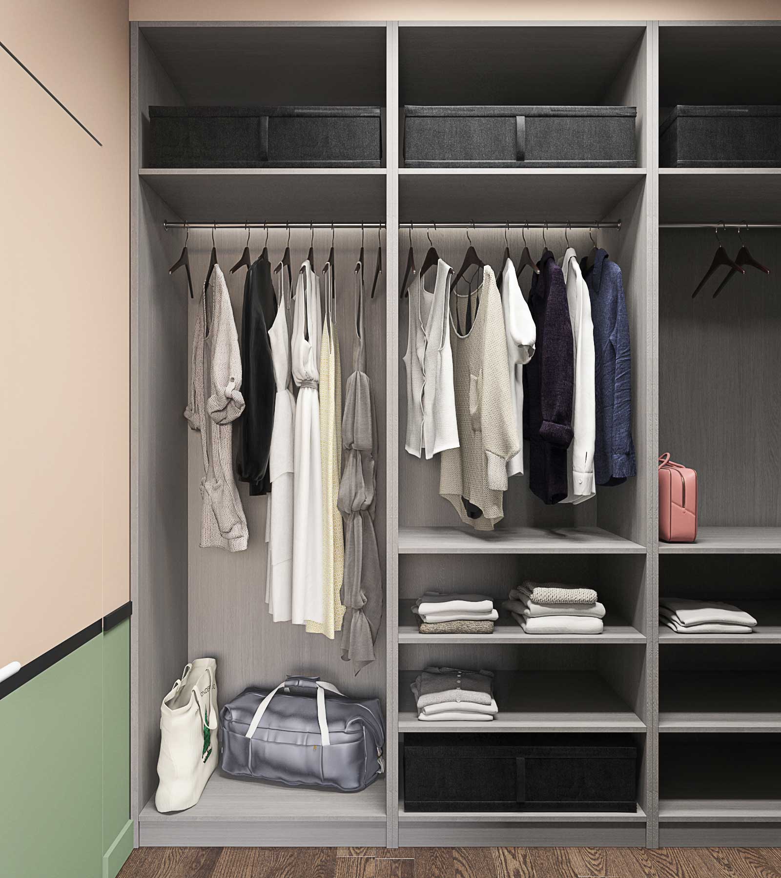 Гардероб из серого каркаса