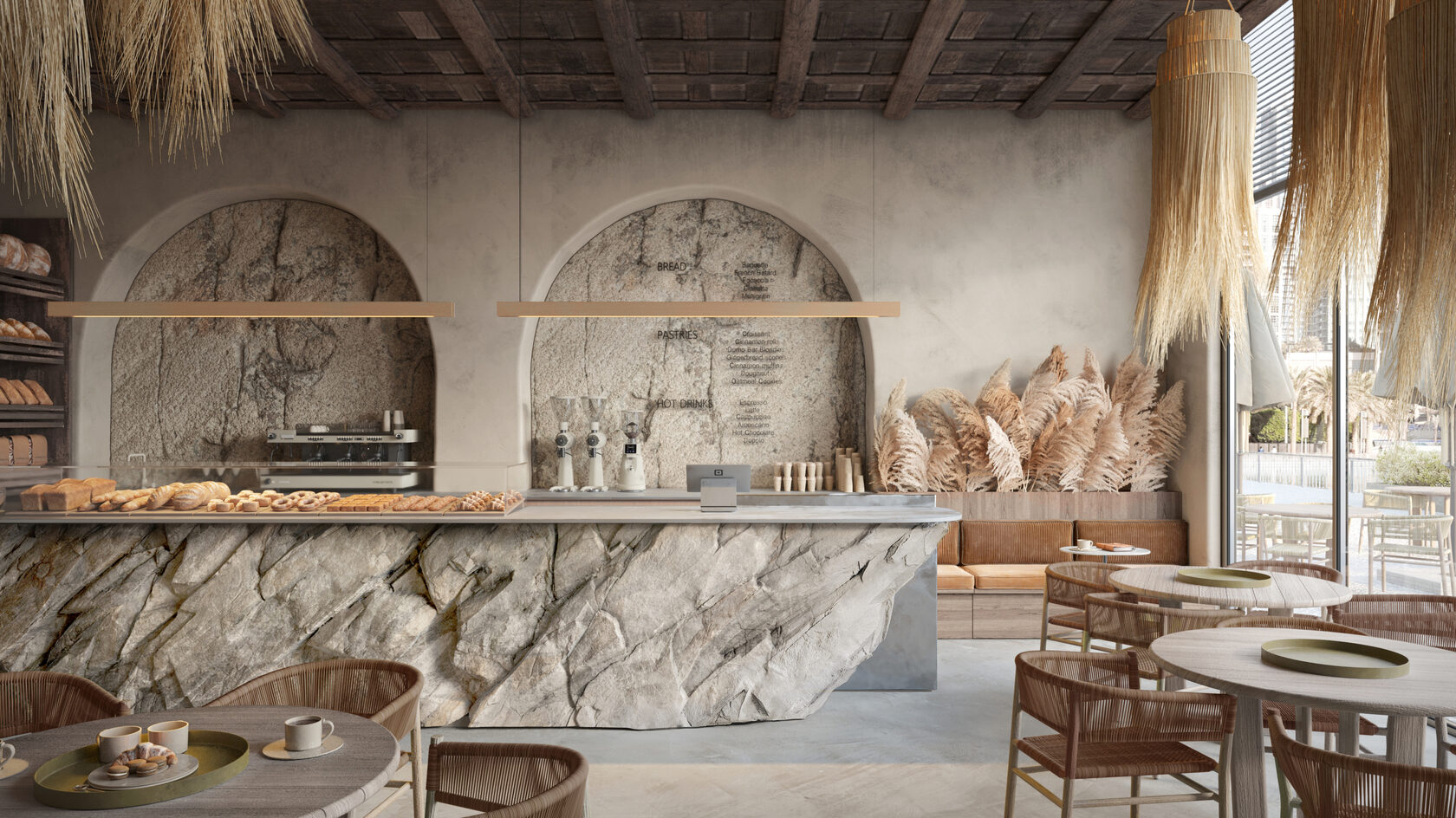 Декоративные искусственные скалы в дизайне барной стойки, кафе, бара, ресторана