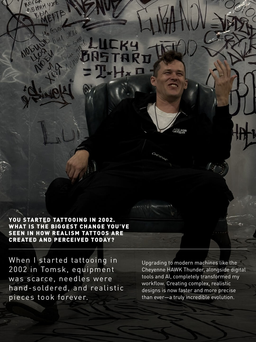 From Tomsk to Los Angeles: Rinat Mingazdinov in Conversation with Cheyenne Tattoo Equipment, tattoo artist Rinat Mingazdinov discusses the evolution of realism tattooing from his early career in Tomsk to modern digital design tools 502