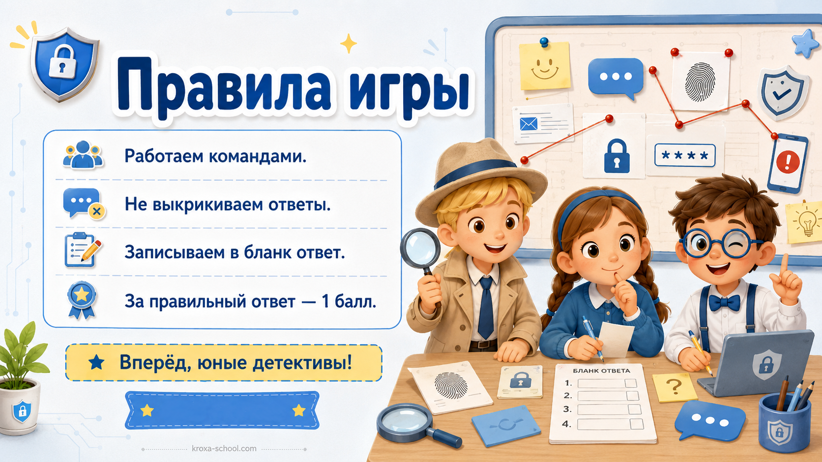 Правила игры «КиберДетективы»: работаем командами, обсуждаем и записываем общий ответ