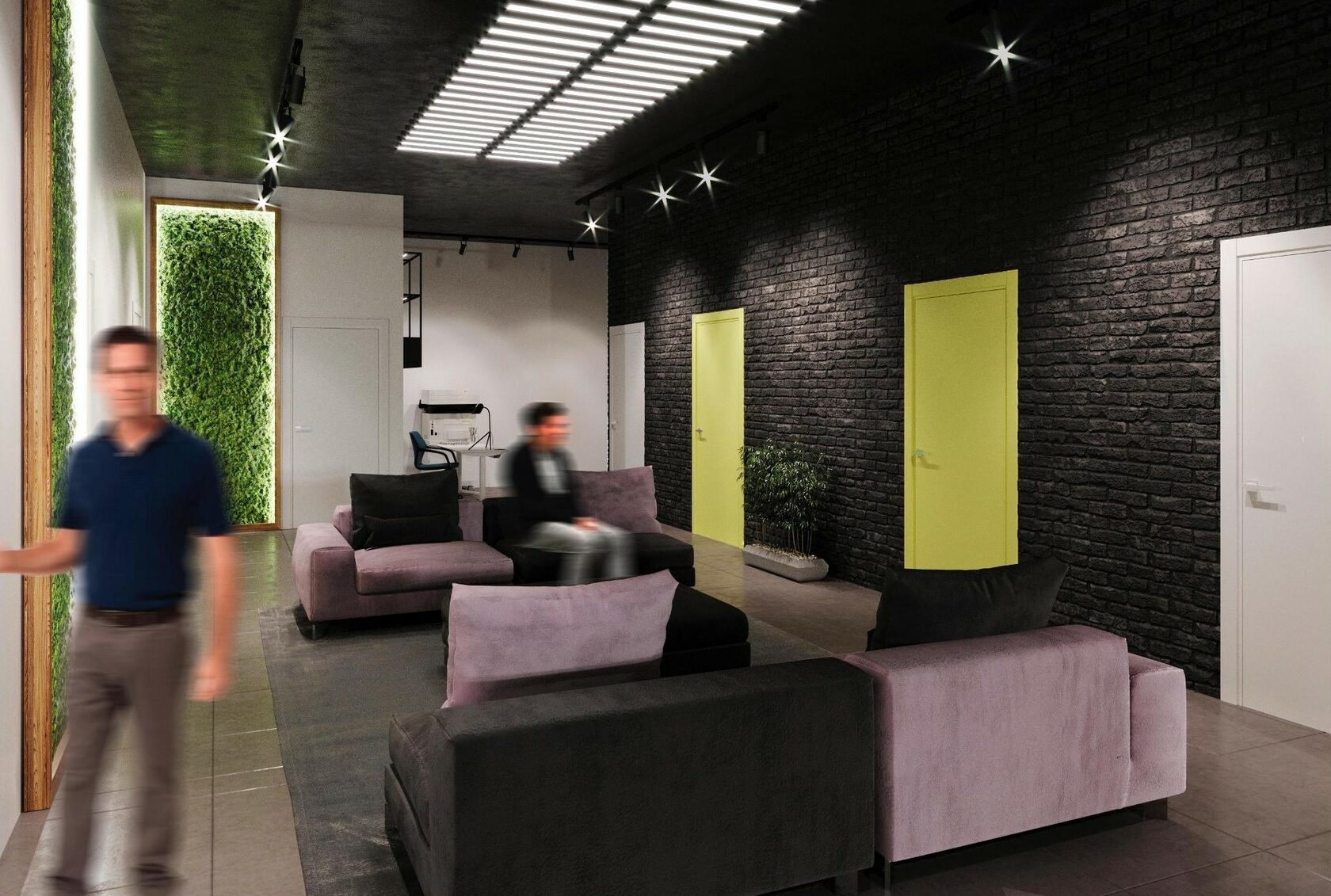 стена из черного кирпича в интерьере офиса 