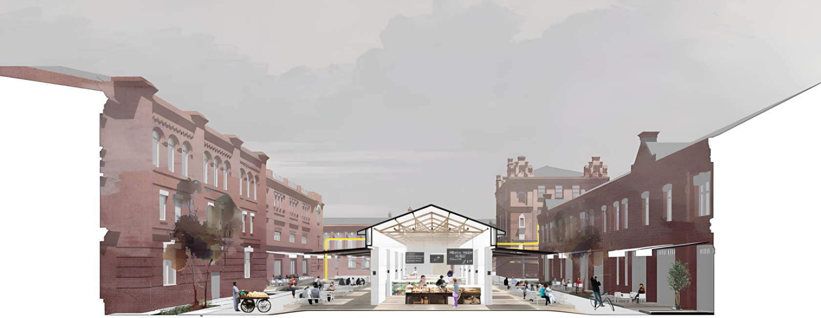 Renovation of the Kristall Factory. Market square
