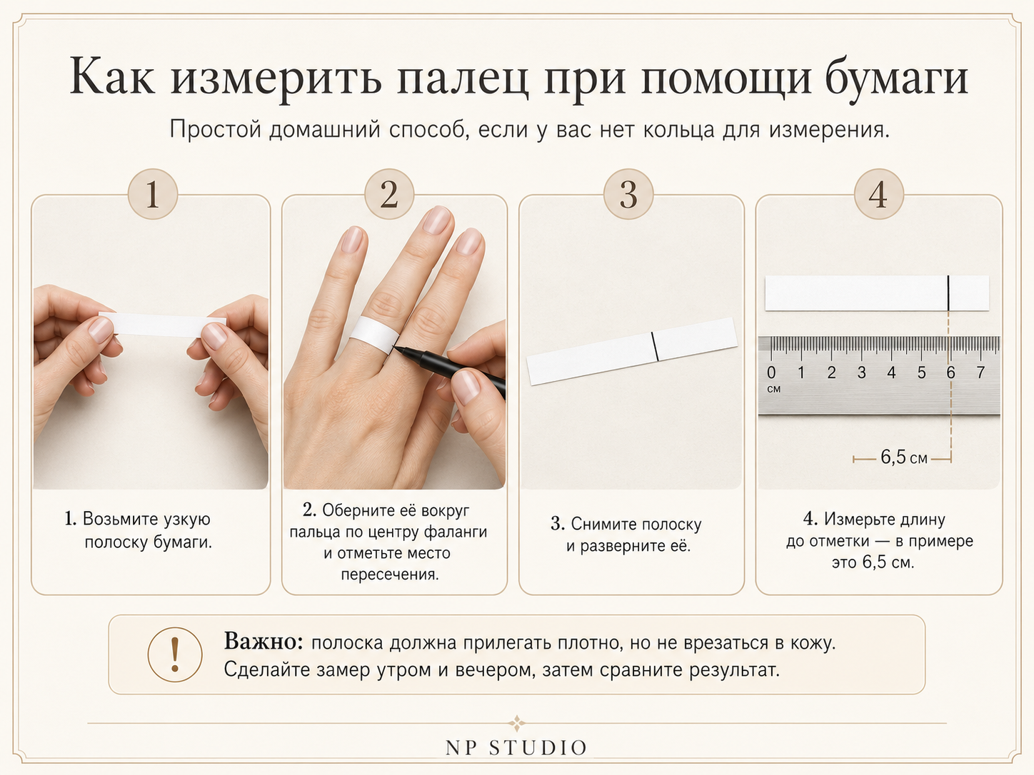 Как измерить палец бумажной полоской для определения размера кольца