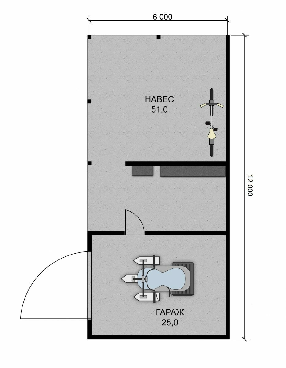 План гаража 6 Площадь: 72 м² Размер: 6х12 м