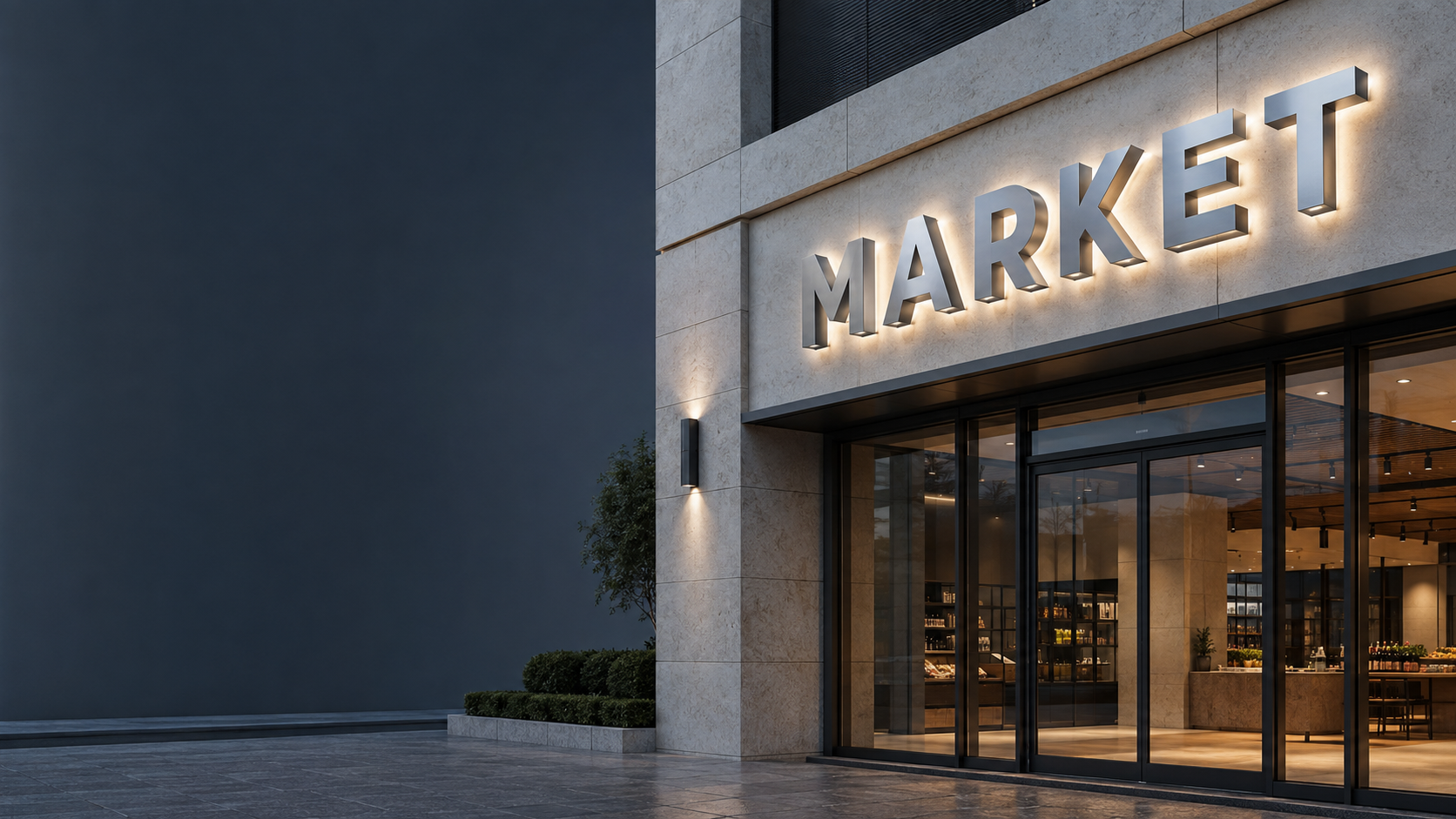 3D Рендер — металлические буквы MARKET для магазина