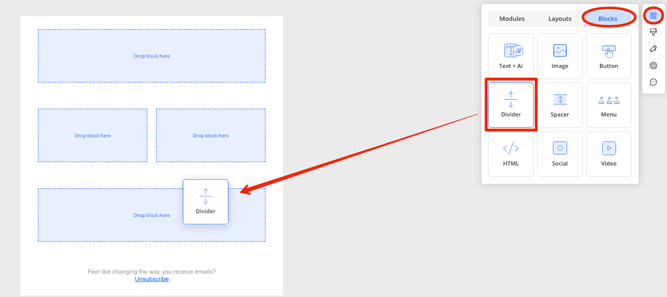 Drag the divider block and drop where you need