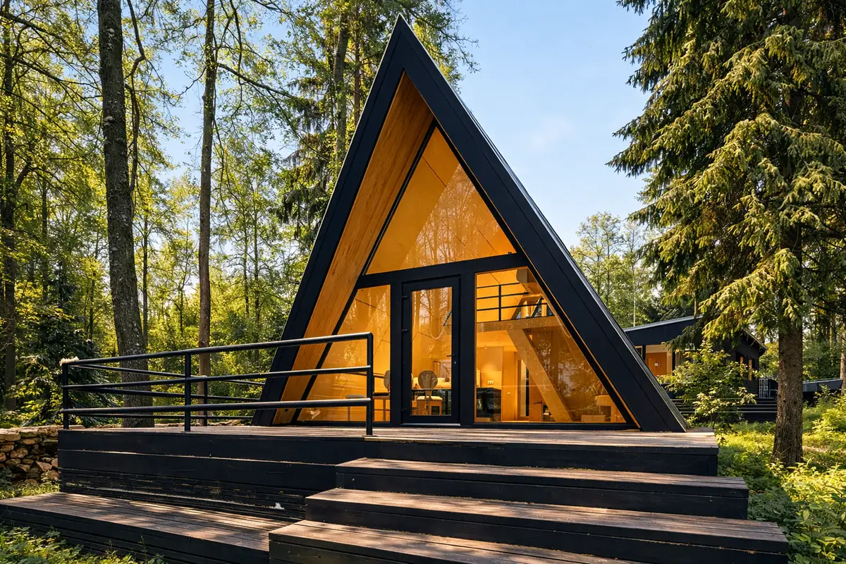 Иллюстрация A-frame среди деревьев