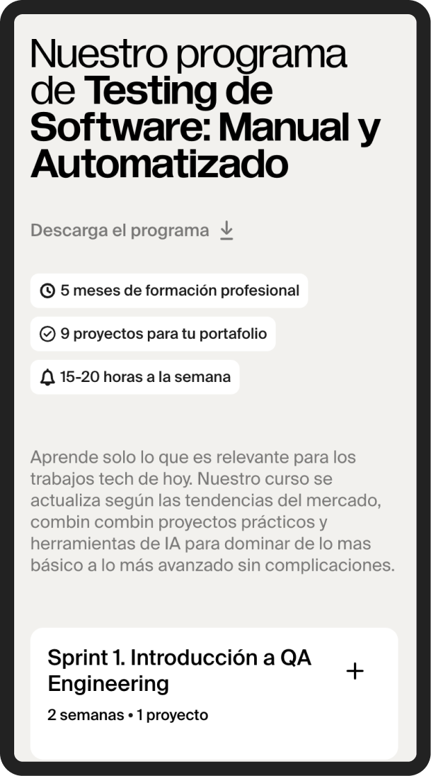 TripleTen Latin America Software Testing program page, &ldquo;Nuestro programa de Testing de Software Manual y Automatizado&rdquo;