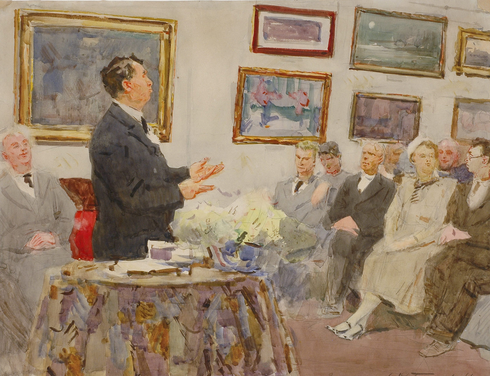 Обсуждение выставки у московских художников. 1944