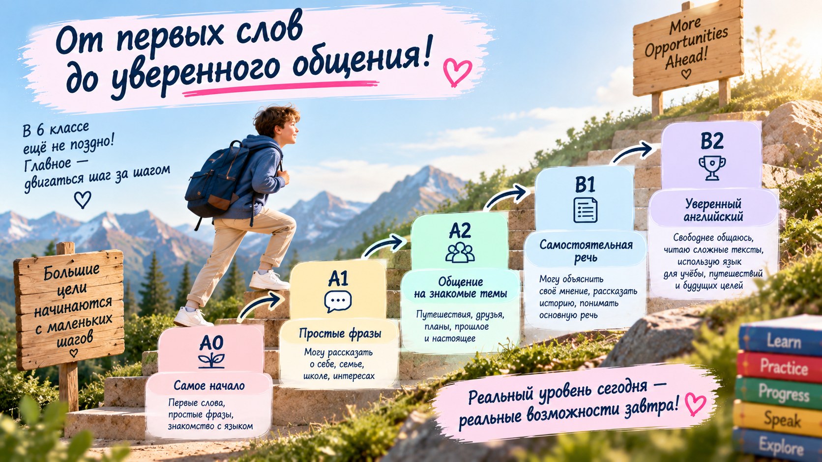 Маршрут уровней английского A0 A1 A2 B1 B2