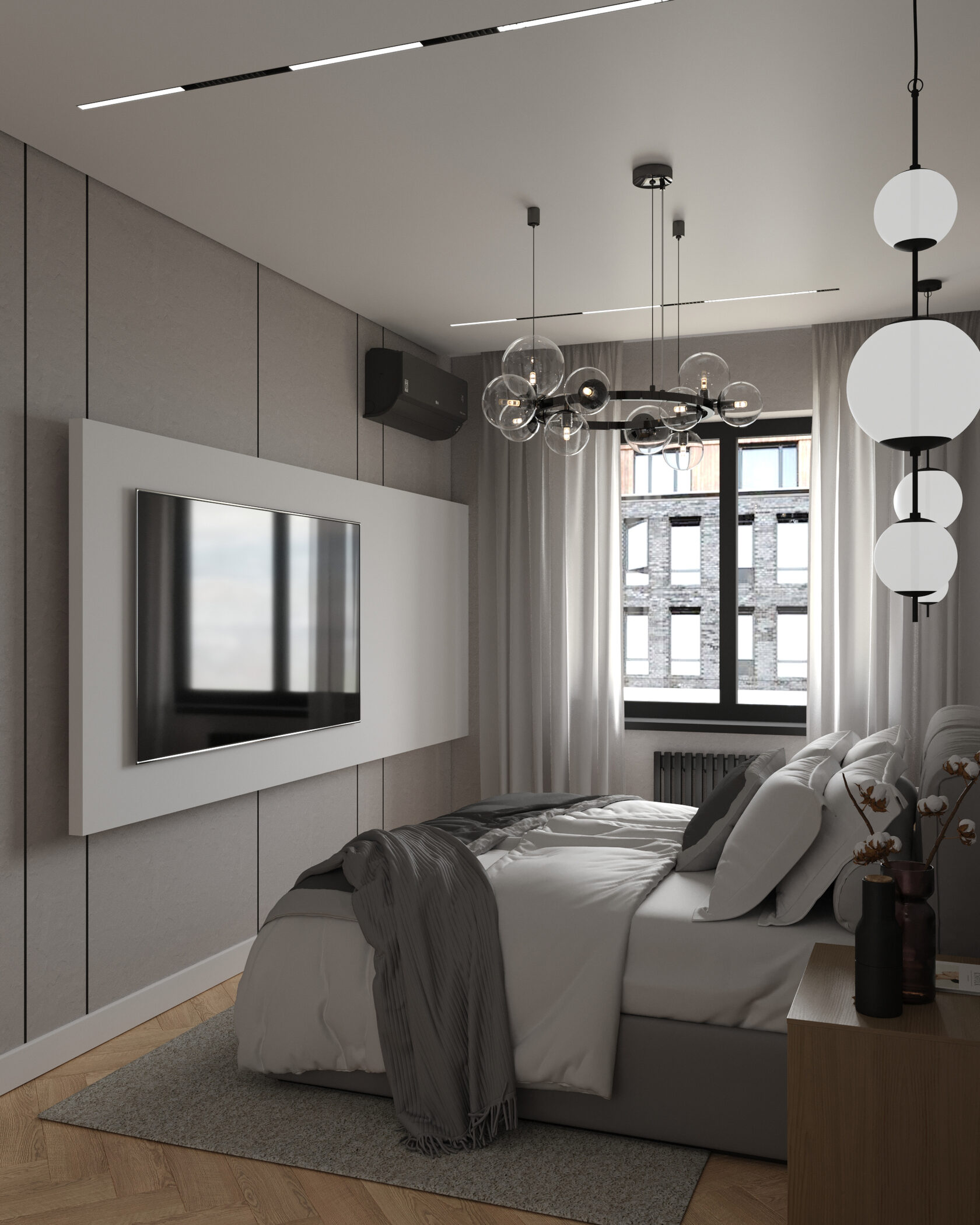 спальная зона с телевизором 