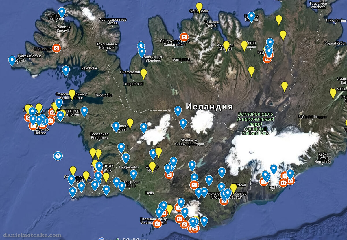 Карта исландии с достопримечательностями