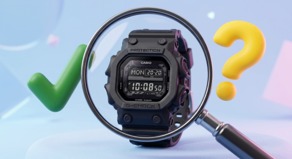 Увеличенные часы Casio G-Shock проверяются на оригинальность с лупой