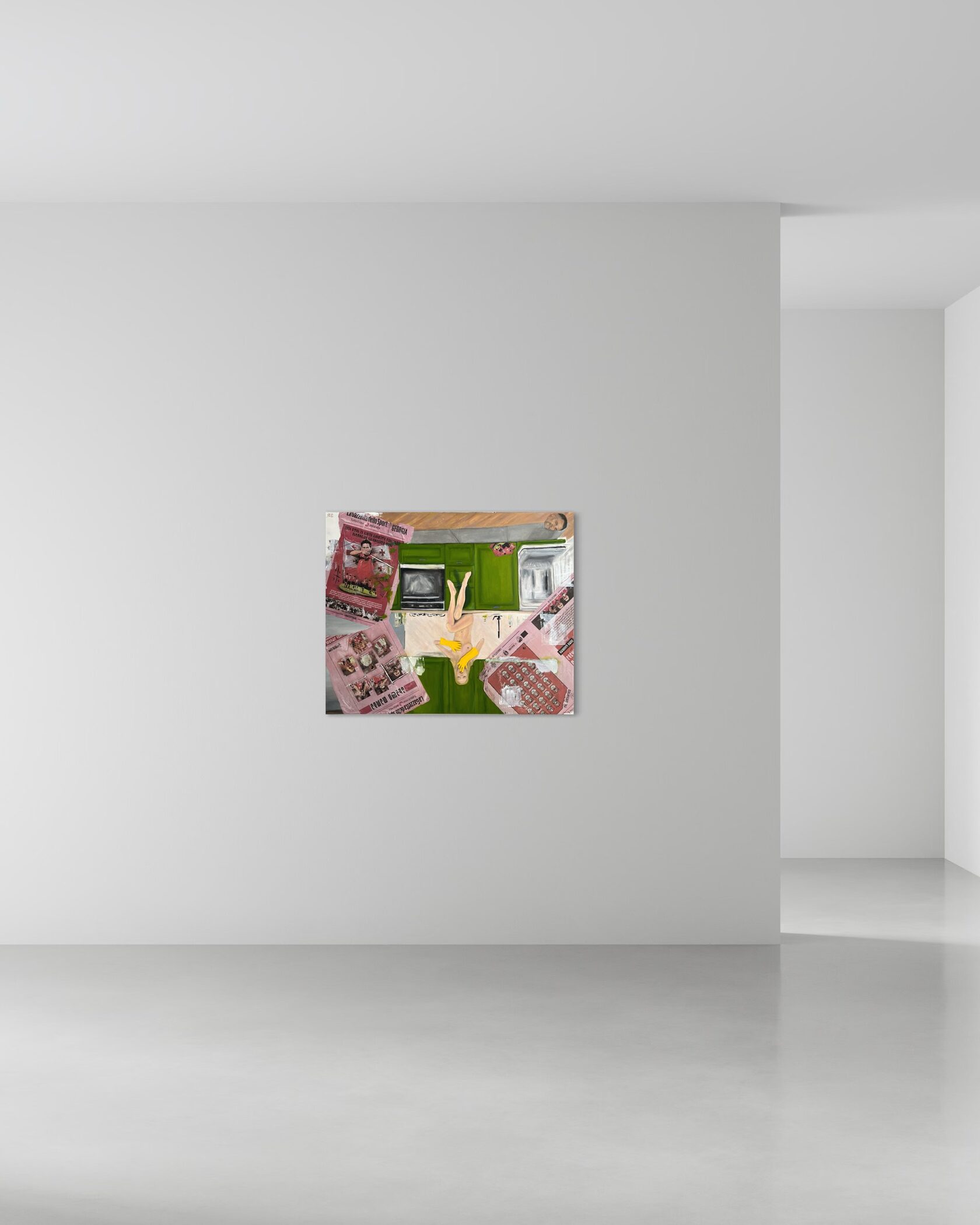 Картина ню с коллажем La Gazzetta dello Sport Euro 2024, сборная Грузии, Хвича Кварацхелия, современное искусство Тбилиси купить, qartuli futboli art