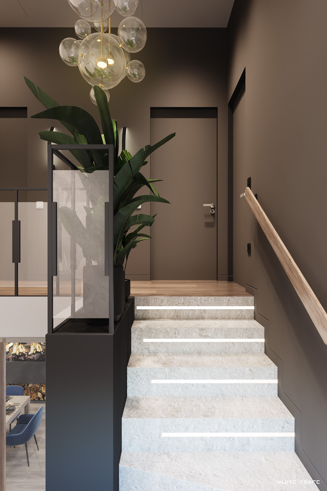 Marches d’escalier avec éclairage LED intégré dans un intérieur moderne et soigné