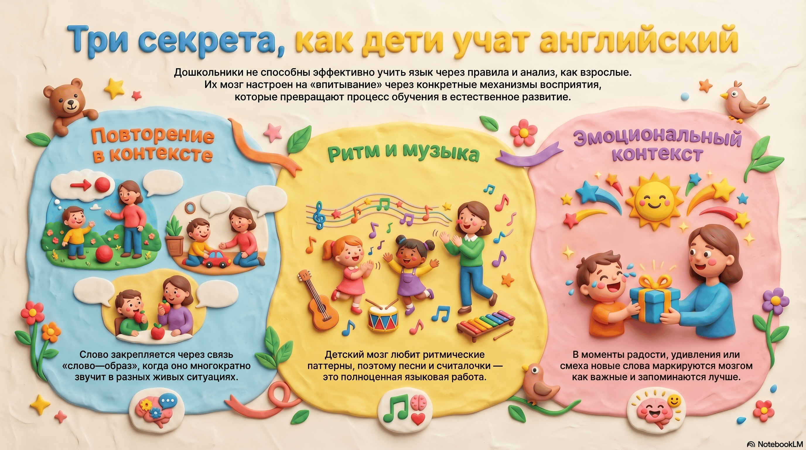 Как дошкольник усваивает язык: звук, повторение, эмоция