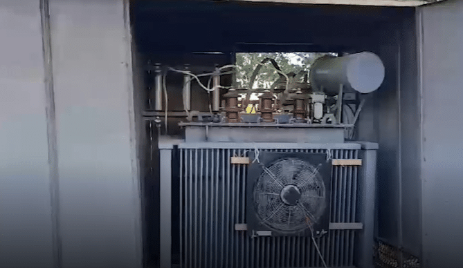 A unit used to cool an illegal crypto mining rig setup, in footage released by the Russian Ministry of Internal Affairs.