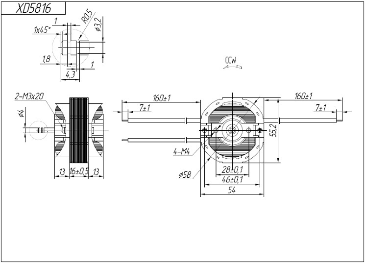 Чертеж электродвигателя XD58XX