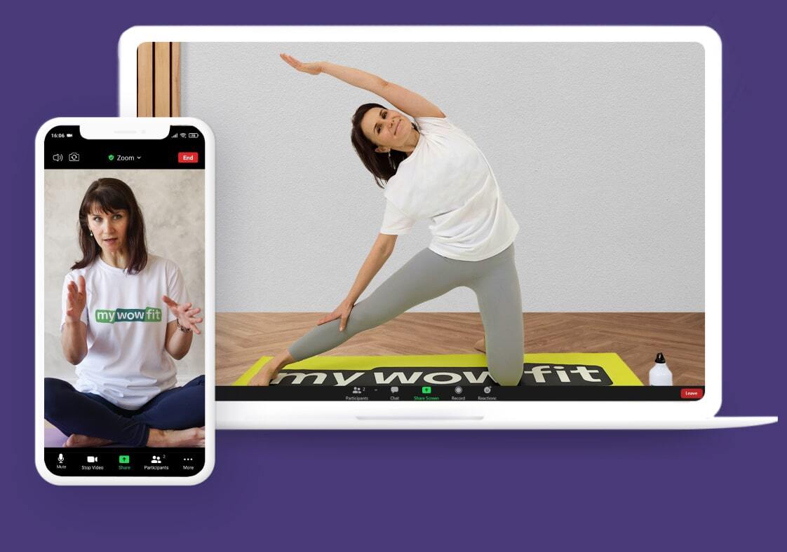 Woman doing online fitness training with personal coach