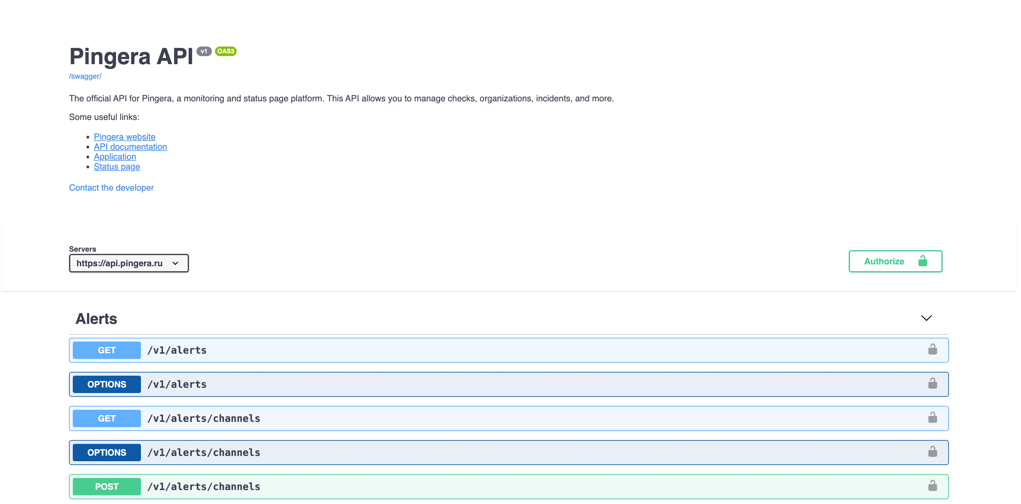 pingera swagger ui