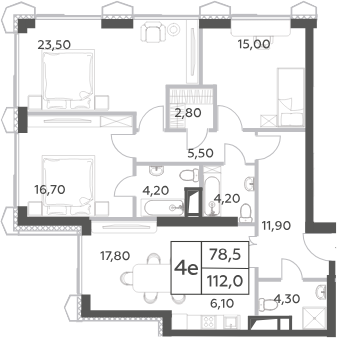 4 Евро — 78,5 / 112,0 м²