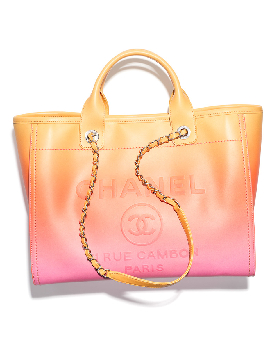 chanel bag in shaded yellow orange and pink leather and metal AS3351