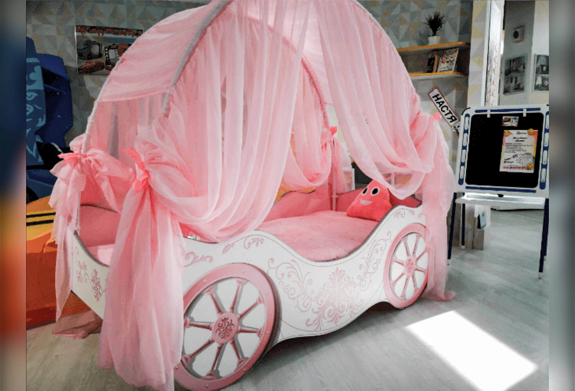 Кровать детская карета розовый Винтаж для девочки, 155х85х60 (h160)