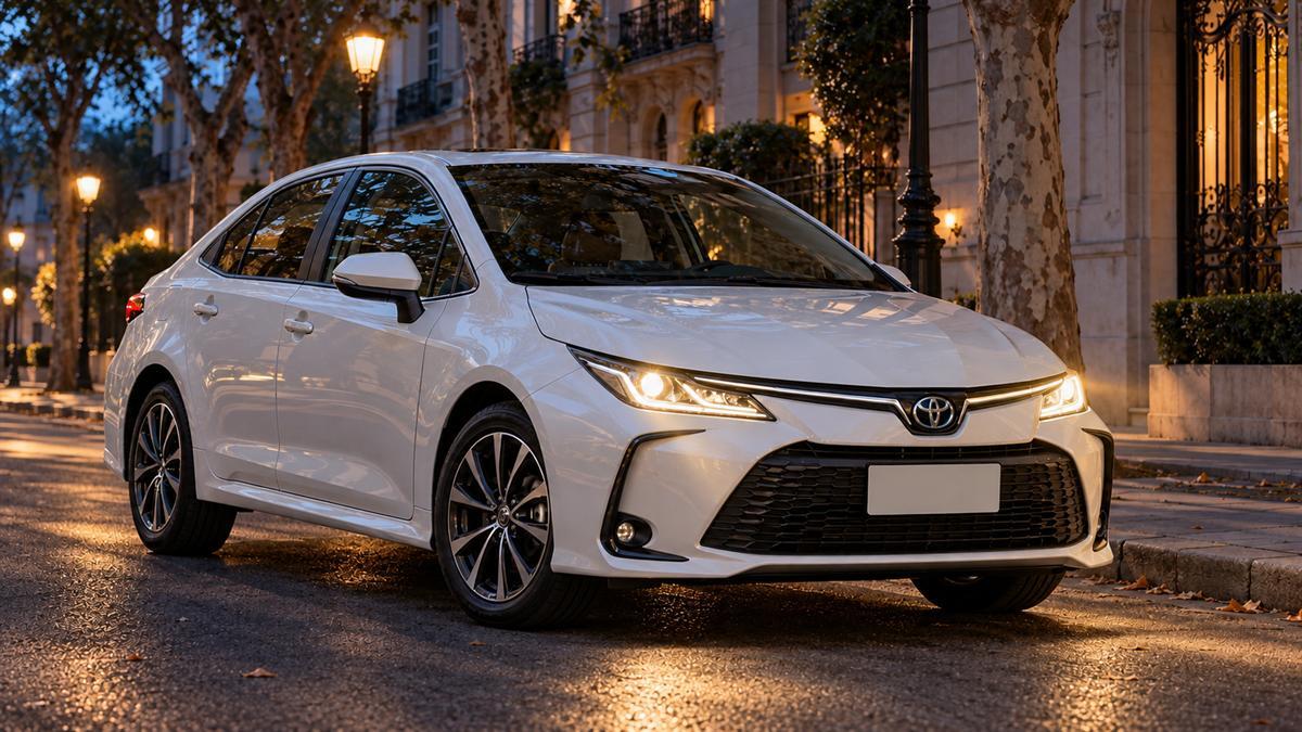 Toyota Corolla 2.0 SEG CVT 2024 — белый, фото 1 — фары включены